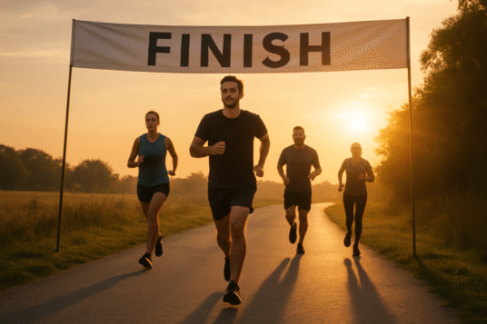 Runners Racing Towards the Sunset Finish