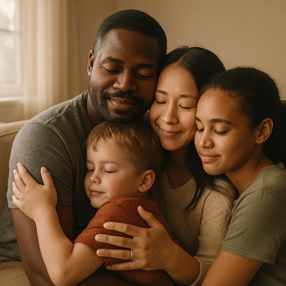 Warm Family Embrace in Soft Light